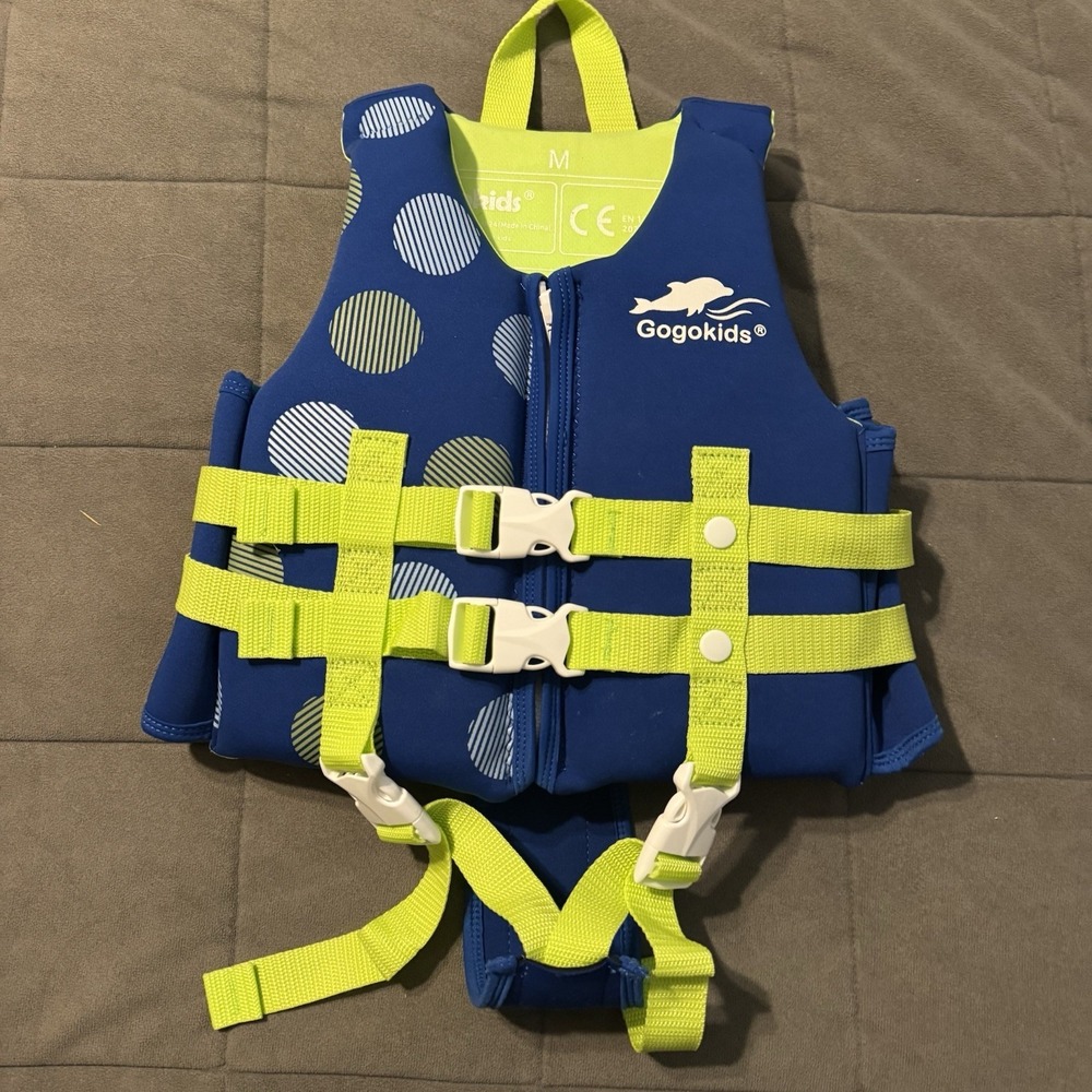 Gogokids Toddler Medium Swim Life Jacket Blue Polka Dot Adjustable Swim Vest